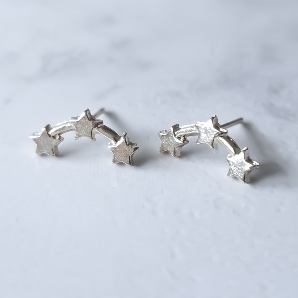 CLEARANCE $7!  Silver Star Tiny Crawler Earrings - Picture 5 of 7